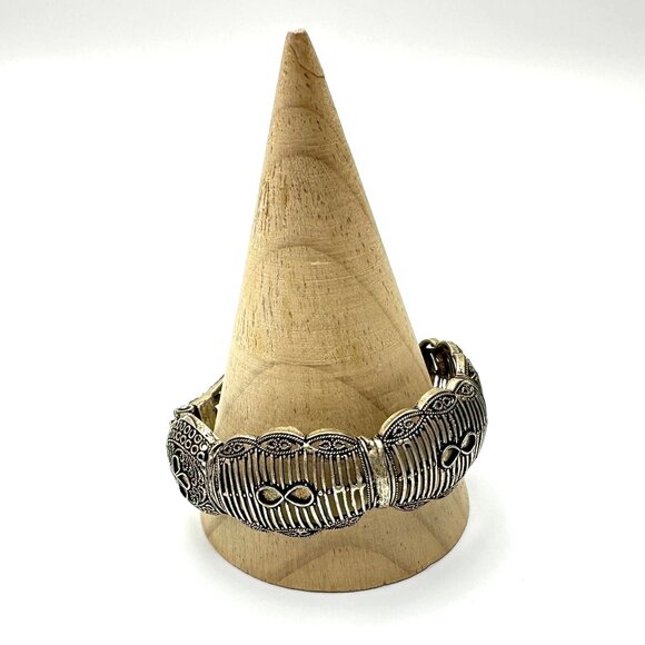 Vintage Filigree Hinged Clamper Bracelet — Ornate Ottoman Design — EUC - Picture 3 of 11
